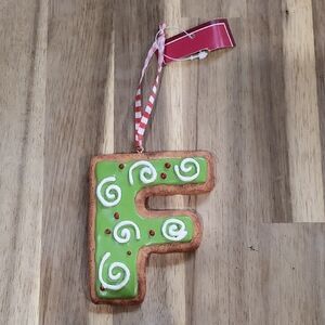 ❤️💚 Green and Brown Gingerbread Cookie Letter F Ornament